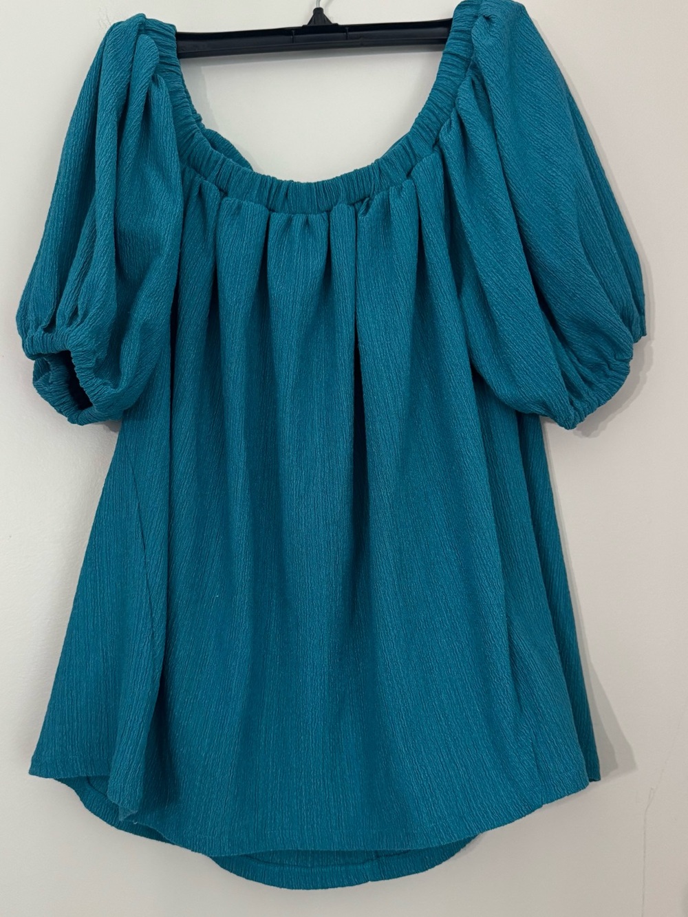 Anthropologie Teal Puff-Sleeve Off-Shoulder Blouse